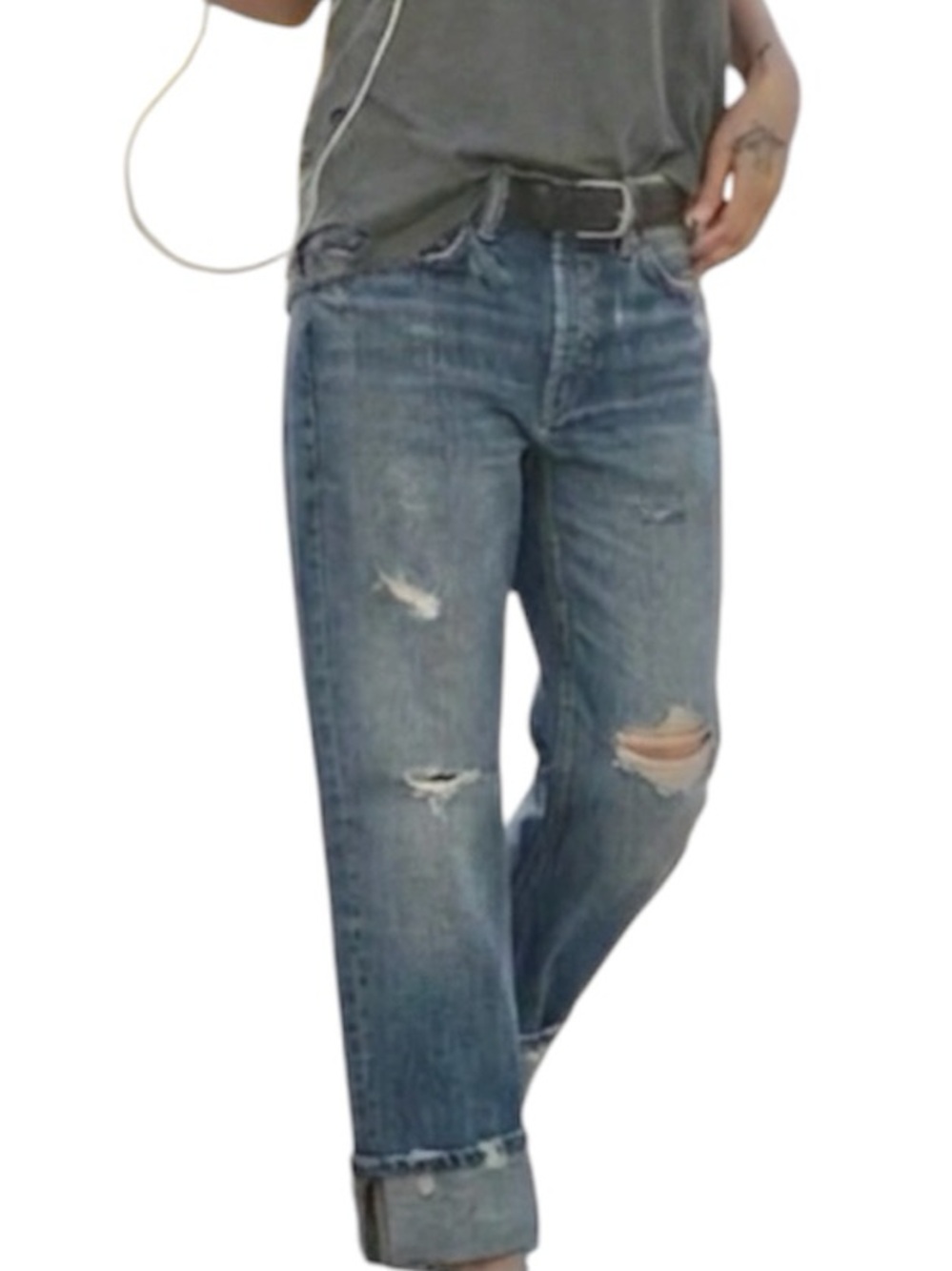 ZARA New Distressed Ripped Fold Up Button Fly Mid Rise Denim Jeans Relaxed Sz 12